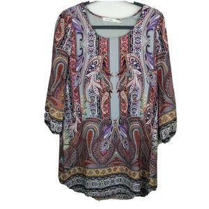 Blu Pepper Women's Tunic Dress Multi Color Long Sleeve Size Medium Boho Dress